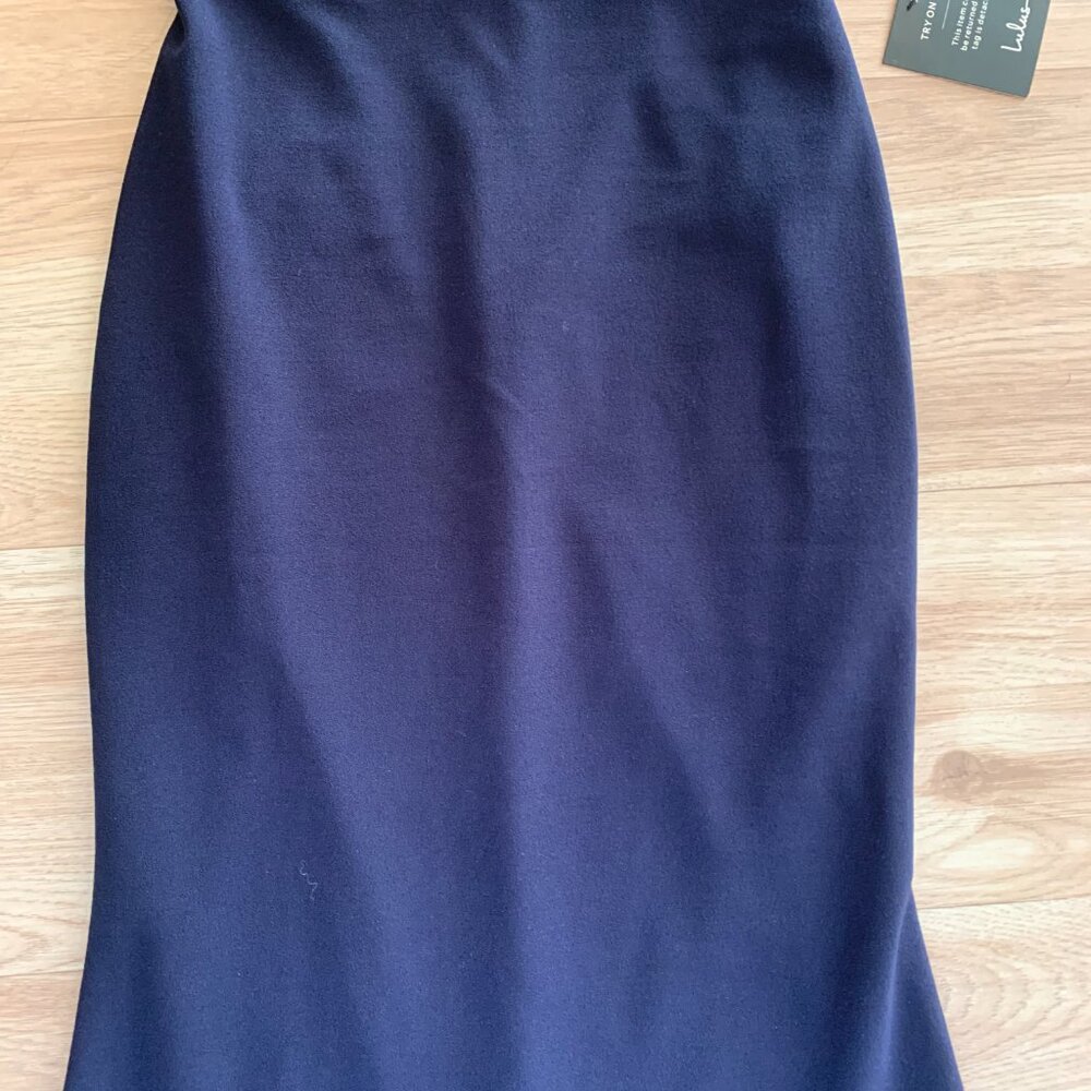 Dark Navy Blue Formal Off the Shoulder V Cut Long Maxi Dress - Picture 10 of 16